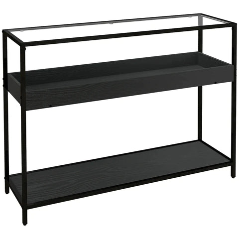 Rootz consoletafel - 2 planken - opbergruimte - gangtafel - gangconsole - gehard glas - zwart - 100L x 30W x 78Hcm
