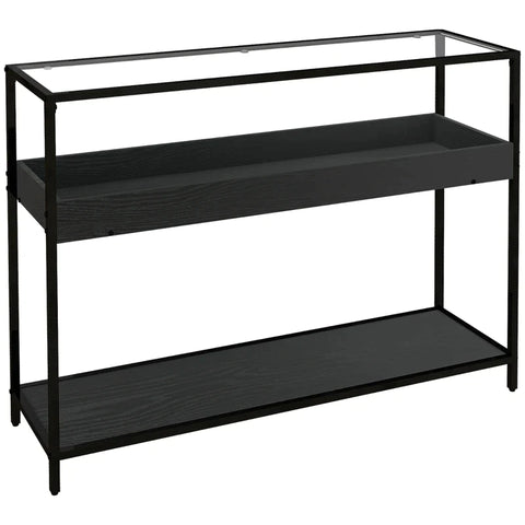Rootz Console Table - 2 Shelves - Storage Space - Hallway Table - Hallway Console - Tempered Glass - Black - 100L x 30W x 78Hcm