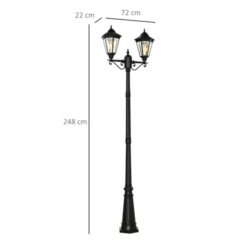 Rootz - Outdoor Lamp Pole - Retro Double Lantern - With Solar Panel - Garden Light -  Solar Garden Lanterns - Aluminum/Glass - Black - 22 x 72 x 248 cm