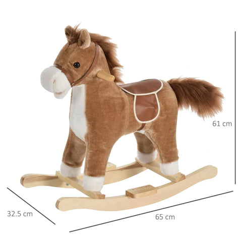Rootz Rocking Animal - Rocking Horse - Baby Rocking Animal - Animal Sounds Toy - Brown - 65 x 32.5 x 61 cm
