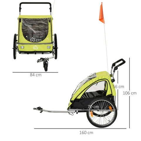 Rootz Bike Trailer - Children's Trailer - Child Bike Trailer - Foldable Bike Trailer - Child Transport Carrier - Green/Black - 160 x 84 x 106 cm