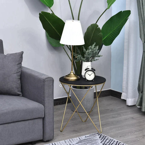 Rootz Coffee Table - Rossed Hairpin Legged Side Table - Bedside Table - Metal - MDF Class E1 - Black/Gold