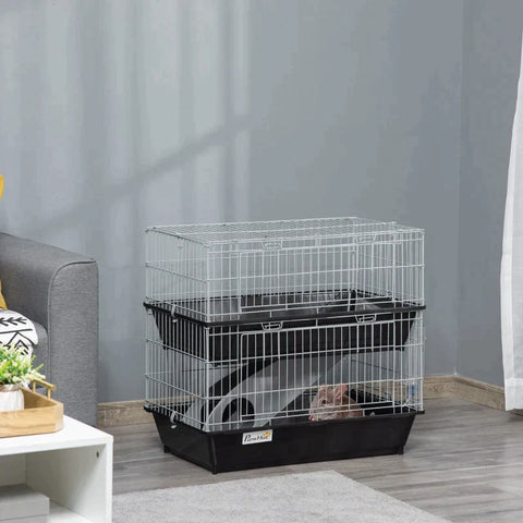 Rootz Small Animal Cage - Small Animal House - Rodent Cage - With Accessories - Small Animal Hutch - Mouse Cage - Guinea Pig Cage - Plastic Metal - Black/Grey - 72 x 44 x 67 cm
