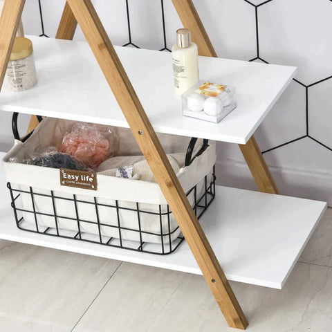 Rootz Bathroom Shelf - Staircase Shelf - Ladder Shelf - Natural/White - 80 x 33 x 109 cm