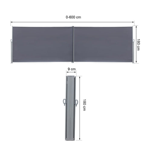 Rootz Awning - Side Awning - Privacy And Sun Protection - Side Blind - Polyester - Grey - 6 x 1.8m