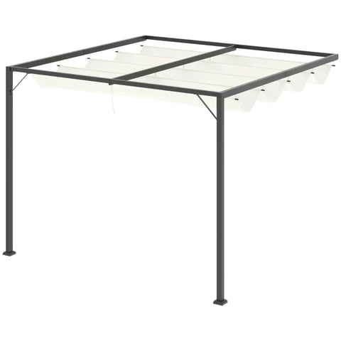 Rootz Pergola Gazebo - Garden Gazebo - Bbq Gazebo - With Fabric Roof - Weatherproof - Wall Mounted - Metal/Polyester - Cream White - 3 x 3(m)
