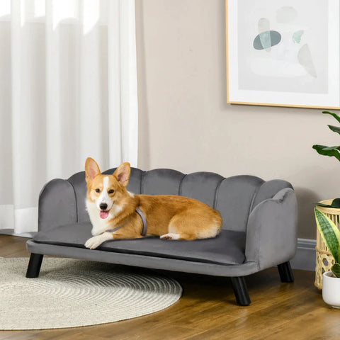 Rootz Dog Sofa with Backrest - Pet Sofa with Wooden Legs - Dog Bed - Soft Cover - Cat Sofa - Dark Gray - 98.5x60.5x35.5 cm