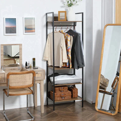 Rootz Kleiderschrank – Kleiderschrank im Industriedesign – 1 Hutablage – 3 Einlegeböden – 1 Kleiderstange – Braun + Schwarz – 60 cm x 40 cm x 180 cm