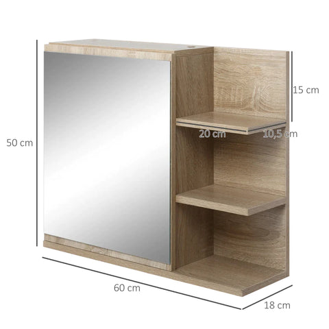 Rootz Mirror Cabinet - Mirror Door Cabinet With 5 Shelves - Chipboard - Glass - Natural - 60cm x 18cm x 50cm