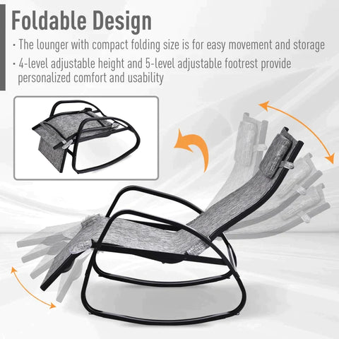 Rootz Rocking Chair - Rocking Lounger - Garden Lounger - Swing Lounger - Grey - 64 x 69 x 108 cm