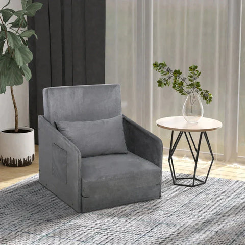 Rootz Sofa Bed - Armchair Bed - Washable Cover - Single Floor Chair - Soft Armchair - Soft - Grey - 70 x 76 x 77 cm