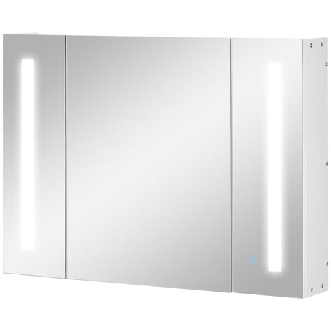 Rootz Mirror Cabinet - Bathroom Cabinet With LED Lighting - 3 Mirrored Doors - White - 90 × 15 × 65 cm