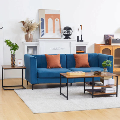 Rootz Side Table Set - Small Nesting Table - Two Shelves - Steel Frame - Wood Look - Chipboard - Natural + Black - 110 x 50 x 45cm