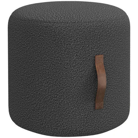 Rootz Stool - Footstool - Modern Design - Bed Bench - Faux Leather Handle -polyester+foam - Dark Gray + Brown - Ø48 x 45H cm