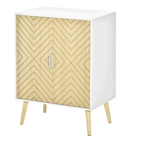 Rootz Sideboard - Chest Of Drawers - Side Cabinet With 2 Shelves - Storage Cabinet - Kitchen Cabinet - Bedside Cabinet - Adjustable - White + Natural - 60 x 40 x 80 cm