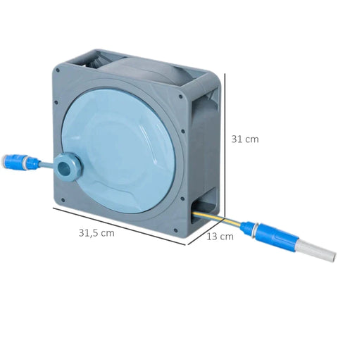 Rootz Hose Reel - With 10.2 Hose And Hand Crank - Plastic - Grey - 31.5cm x 13cm x 31cm