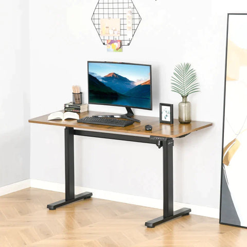 Rootz Electric Computer Desk - Computer Desk - Standing Desk - Height Adjustable Desk - Brown - 140cm x 60cm x 72-122cm