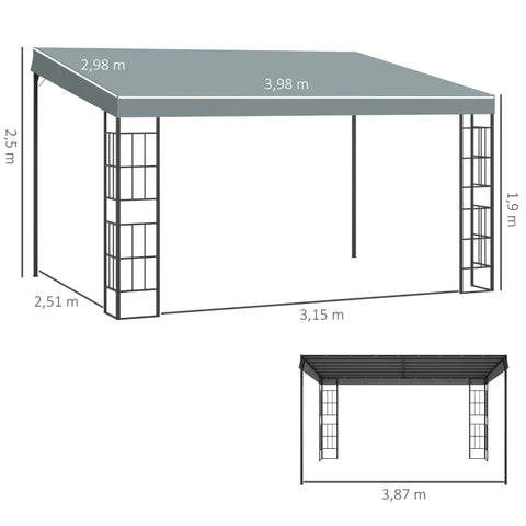 Rootz Pergola - Gazebo - Pavilion - Canopy Tent - Metal/Polyester - Grey - 3.98L x 2.98W x 2.5H m