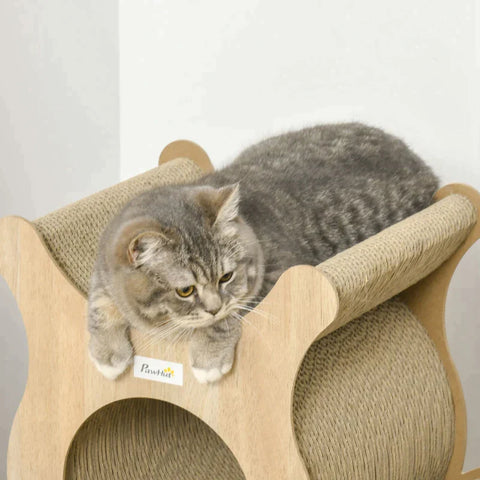 Rootz Cat Scratching Toy - Scratching Board - Cat Scratching Cardboard - Scratching Mat - Scratching Toy - Cat Lounge - Natural Wood/Brown - 71 x 30 x 65 cm