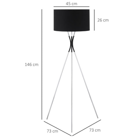 Rootz Floor Lamp - Tripod Floor Lamp - Modern Floor Lamp With E27 Socket - Living Room - Bedroom - Black + Silver - 73 cm x 73 cm x 146 cm