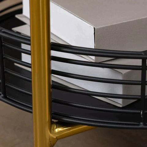 Rootz Bijzettafel - 2-in-1 Design - Industrieel Ontwerp - Dienblad + Bijzettafel 1 Plank - Staal - Goud + Zwart - 43L x 45B x 61.5H cm