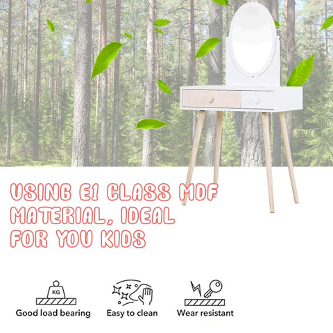 Rootz Kinderkaptafel - Cosmeticatafel - Kaptafel - 2 Laden - Hout - Wit - 69 x 49 x 136 cm