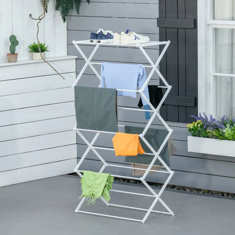 Rootz Foldable Drying Rack - Foldable Clothes Airer - Tower Dryer - Tower Clothes Airer - Drying Rack - 8-Tier Drying Rack - Metal + Plastic - White - 74 x 35 x 144 cm