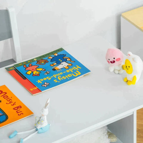 Rootz Kinderstoelen Tafelset - Kindertafel - Met 2 Opbergmanden - Zitgroep Voor Peuters - Wit/Grijs - 71 x 48 x 49 cm