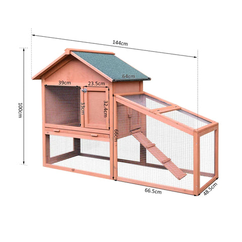Rootz Small Animal Hutch - Rabbit Hutch - Wood Hutch - Animal Hutch - Animal Cage - 144 x 64.5 x 100 cm