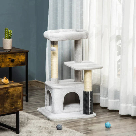 Rootz Krabpaal - Krabpaal Met Massagehoek - Kattengrot - Speelbal - Kattenkrabpaal - Sisal Touw - Lichtgrijs - 48 x 48 x 85 cm