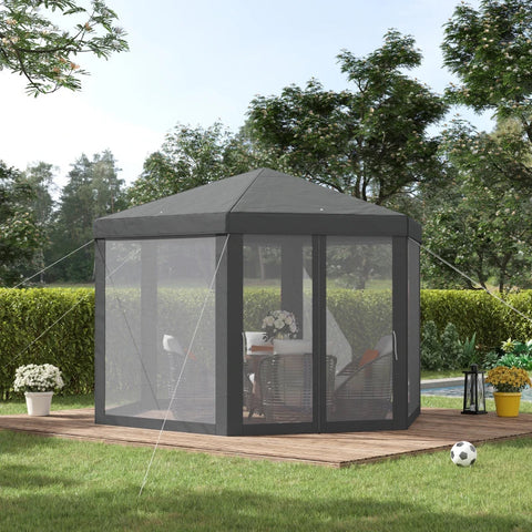 Rootz Pavilion - Garden Pavilion with Mosquito Net - Party Tent - Garden Tent - Marquee Tent - Hexagonal - Polyester - Metal - Gray - 197x250x250cm