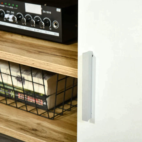 Rootz TV Stand - Lowboard - 2 Cabinets - 2 Shelves - MDF - White + Natural - 140 cm × 40 cm × 41.5 cm