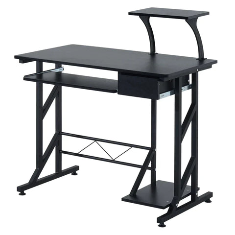 Rootz Computer Desk - Work Table With Shelves And Drawers - Office Table - Study Table - Sliding Keyboard Tray - Office - Home - Black - 90 x 50 x 95 cm