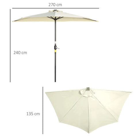 Rootz Parasol - Patio Umbrella - Half Round - with Solar Panel - 20 LEDs - Hand Crank - Beige - 2.70 x 1.35 x 2.40 m