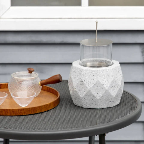 Rootz Table Fireplace In Stone Look - Wind Protection - Fire Pit With Combustion Chamber - Lantern - Gray - 16.5L x 16.5W x 12.5H cm