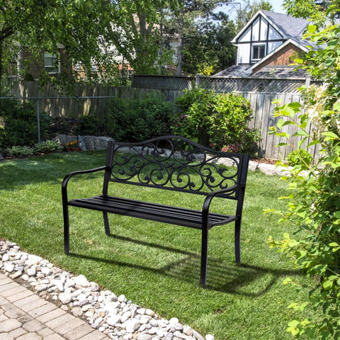 Rootz Garden Bench - 3-Seater Steel Bench - Bench with Armrests - Iron Black - 127 x 60 x 89 cm
