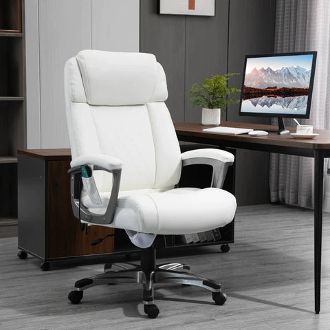 Rootz Massage Office Chair - 6-point Massage Swivel Chair - Ergonomic Chair - Made Of Faux Leather - With Curved Headrest And Armrest - White - 70 x 76.5 x 114-124 cm