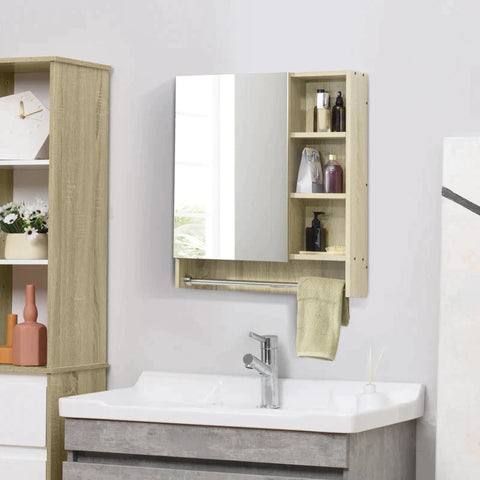 Rootz Mirror Cabinet - Hanging Mirror Cabinet - 6 Shelves 1 Towel Rail - White - 60L × 15W × 70H cm