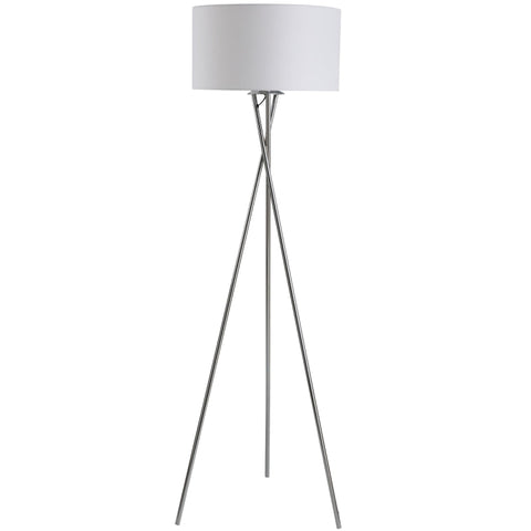 Rootz Floor Lamp - Floor Lamp With Fabric Shade - Triple Metal Base - Metal + PS + Fabric - Silver + White - 48 x 48 x 162 cm