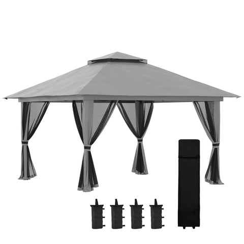 Rootz Folding Gazebo - Height Adjustable - 4 Mesh Walls - Ventilation Roof - Carry Bag - Quick Assembly - Dark Grey - 4 x 4 x 3 m