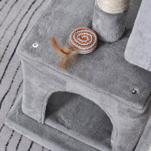 Rootz Cat Tree - Cat Climbing Tree - Sisal Posts - Cat Scratching Post - Light Grey - 59 x 39 x 83 cm