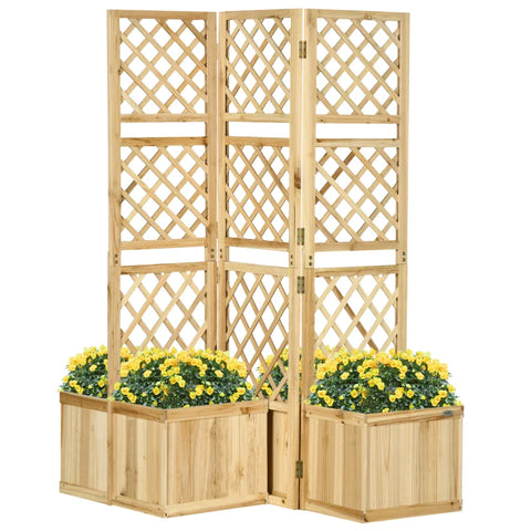 Rootz Garden Screen - Triple Folding - 4 Flower Boxes - Privacy Screen - Solid Wood - Natural - 133 x 62 x 165 cm