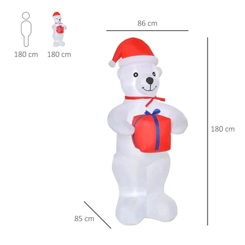 Rootz Christmas Polar Bear - Inflatable Polar Bear - Inflating Lights For Home - Outdoor - Indoor - Christmas Garden - Polyester - 86 x 85 x 180 cm