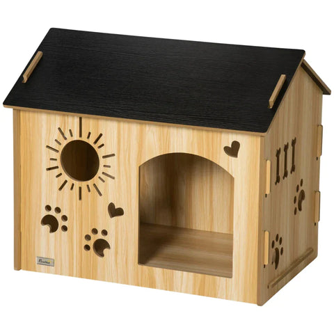 Rootz Hondenkennel - Hondenhok - Hondenkooi - Knaagdierhuis - MDF - Eiken/Zwart - 69 x 50 x 58,5 cm