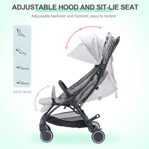 Rootz Baby Stroller - Stroller With Footrest - Five-Point Harness - Foldable Pushchair - Grey - 66 cm x 49 cm x 105 cm