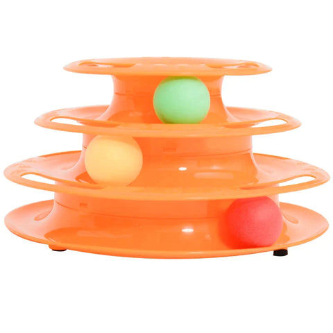 Rootz Speeltoren - Kattenspeeltoren - Knikkerbaan Draaiend - 3 Ballen - 3 Verdiepingen - Oranje - L25 x B16 x H13 cm