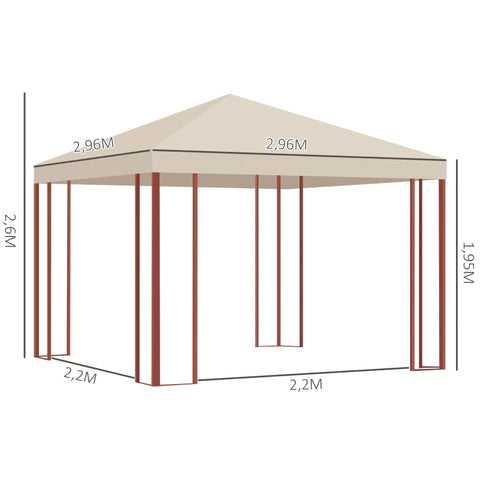Rootz Garden Pavilion - Up To 15 People - Soft Top - Fly Nets - Steel Frame - Beige - 296 x 296 x 260 cm