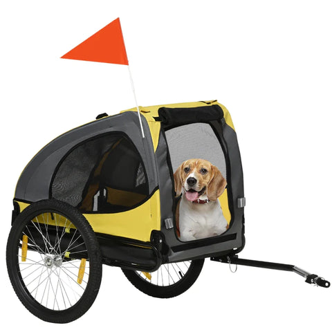 Rootz Dog Trailer - Mesh Window - Roll Up Cover - Universal Hitch - Steel Frame - Yellow - 140 x 71 x 83 cm