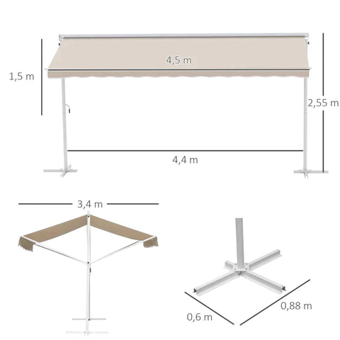 Rootz Awning - Stand Awning - Garden Awning - Folding Arm Crank - Beige-  4.5 x 3.4 m
