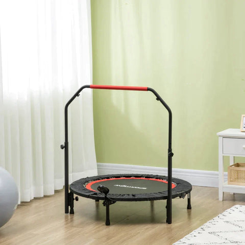 Rootz Mini Trampoline - With Height-adjustable Handle - LCD Monitor - Steel - Black + Red - Ø102 x 99-123cm
